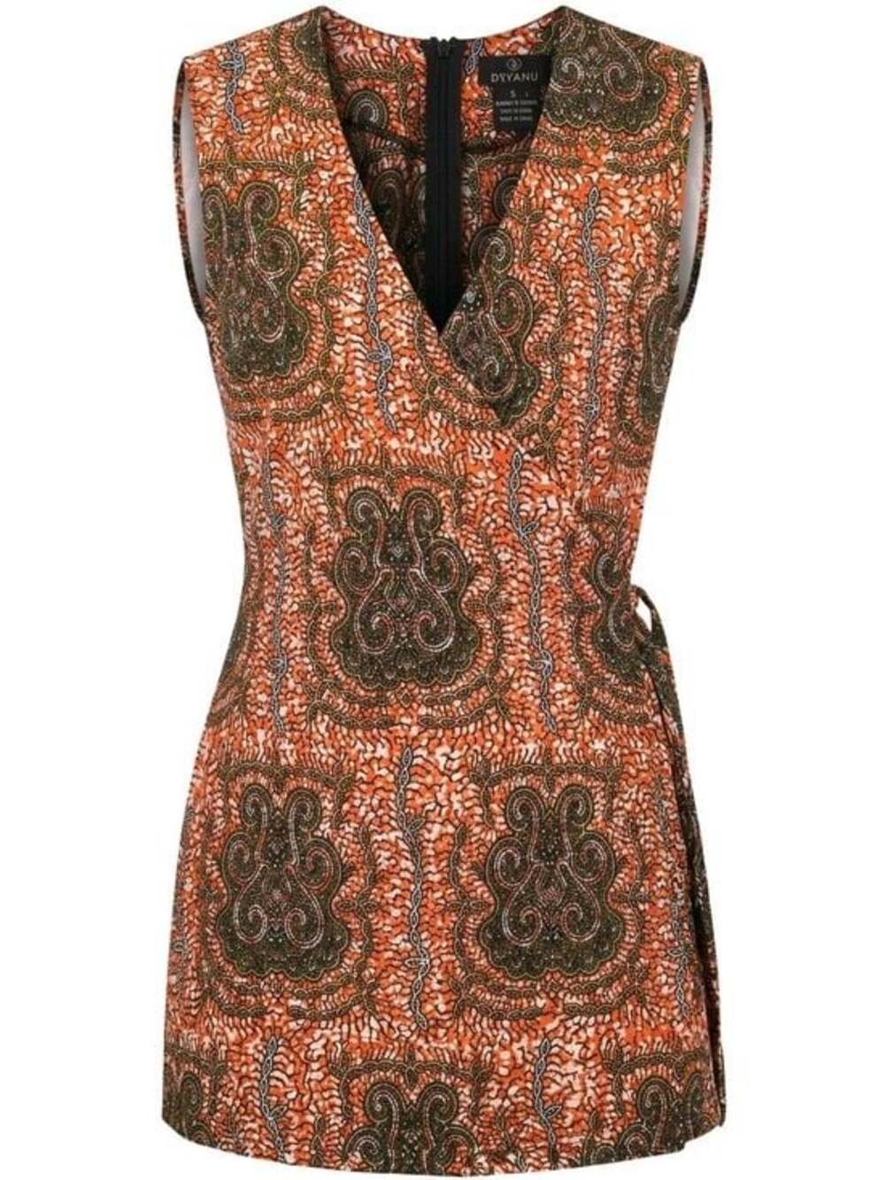 D'Iyanu Orange & Olive Printed Wrap Dress
